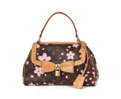 Louis VUITTON x Takashi Murakami. Sac en toile Monogram Cherry Blossom et cuir naturel.Année 2003. Directeur artistique: Marc