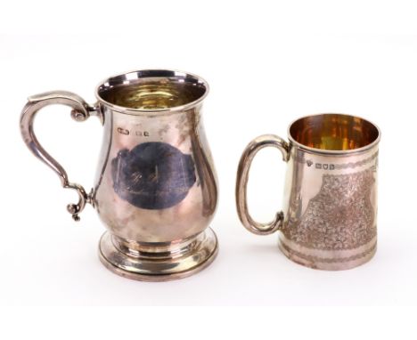 An Edwardian silver christening can, Horace Woodward & Co, London 1903, foliate engraved enclosing a monogram and date, gilt 