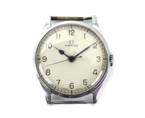 Omega; a gentleman's steel wrist watch, 1940's, the silvered dial with Arabic numerals and outer minute track, centre seconds
