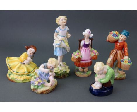 Six Royal Worcester figures of children, 1930's, comprising: 'Dutch Boy' and 'Dutch Girl' modelled by F Gertner, 'Sleepy Boy 