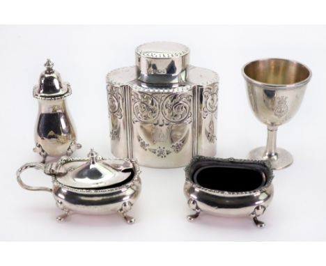 A late Victorian lobed and fluted silver tea caddy, Harry Wright Atkin, Sheffield 1895, with pull-off cap, the sides foliate 