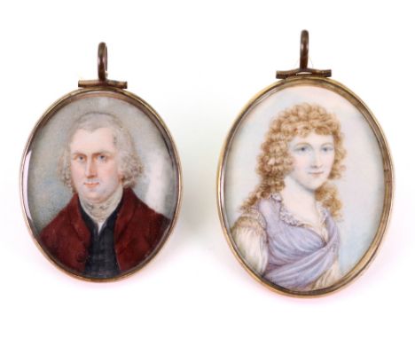 English School, 18th Century, A portrait miniature of John Warburton, watercolour heightened with white, 5.5cm x 4.5cm, toget