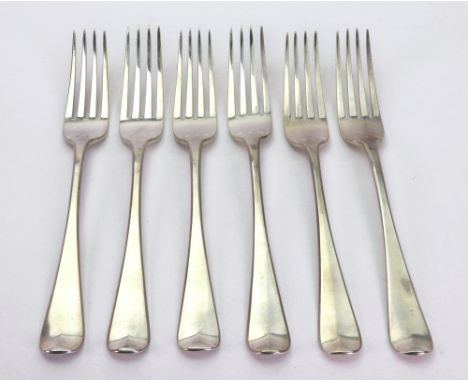 A set of six George III silver Old English pattern table forks, Thomas Barker, London 1810, 12ozs.