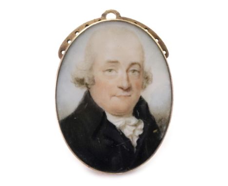Hey (British, 18th Century) A portrait miniature of a gentleman wearing a black coat, signed and dated 'Hey 89' (lower right)