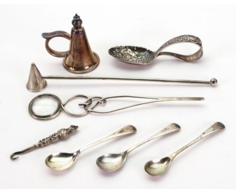 A late Victorian silver wirework combined magnifying glass and paper knife, London 1898, J M Barton & Co or Banks & Co, with 