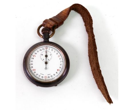 A First World War gun metal case stop watch, with military markings 'O.G. Fulda Mark 1 No. 1053 1918', the white enamel dial 