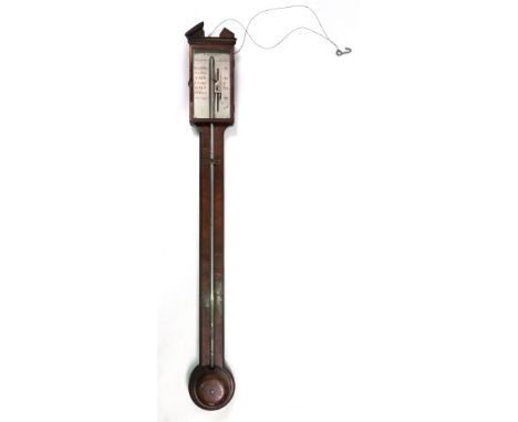 Parsons Manufacturer London; a mahogany stick barometer, first half 19th century, with silvered dial and vernier, the turned 