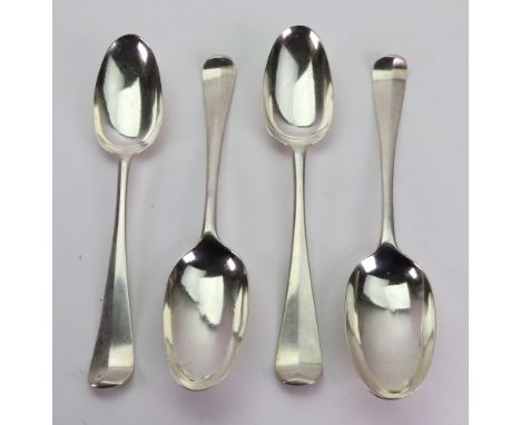 A set of four George II silver Hanoverian pattern tablespoons, London 1730, makers mark I.G., 8ozs, crested.