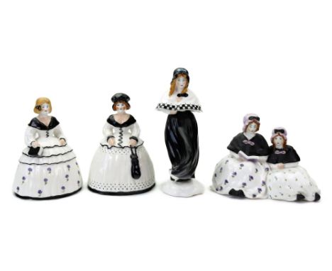 Four Royal Worcester figures, circa 1916, designed by J Wadsworth and modelled by F Gertner, comprising: 'Two Ladies' shape 2