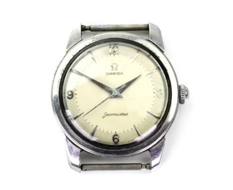 Omega; a gentleman's steel Omega Seamaster wrist watch, circa 1950, the silvered dial with Arabic 3, 6, 9, 12 and baton marke