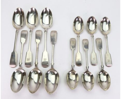 A set of six Victorian silver fiddle pattern tablespoons and six matching dessert spoons, George Maudsley Jackson, London 189