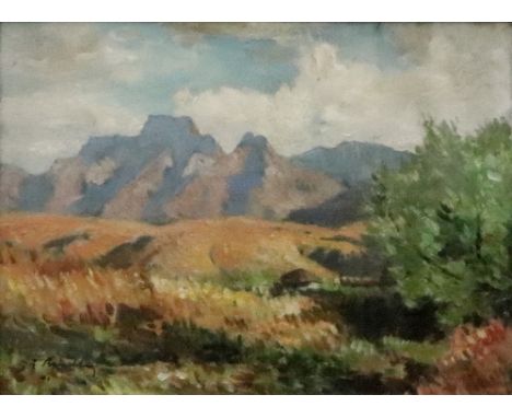 R Brindley (British, 20th Century), A mountainous landscape, possibly in South Africa, signed and dated 'R Brindley 41' (lowe