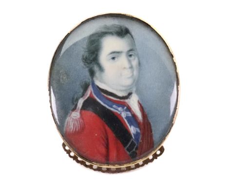 English School, 18th Century, A portrait miniature of an army officer in a scarlet coat, watercolour, heightened with white, 