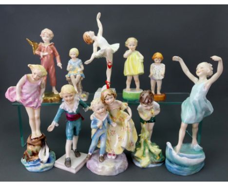 Ten Royal Worcester figures of children modelled by Freda Doughty, mostly 1950's, comprising: 'Sea Breeze' shape 3008, 'Red S