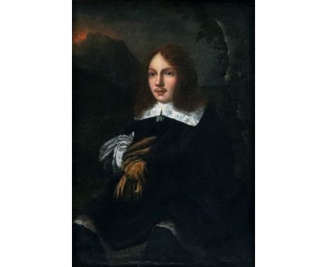 Follower of Cornelius Johnson (London 1593-1661 Utrecht), Portrait of a man in a white lace collar and with brown gloves in a