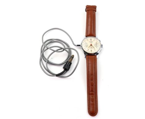 Hanhart; A stainless steel microphone recording wristwatch, Minifon P55, circa 1951-55, faux watch with no movement inside, b