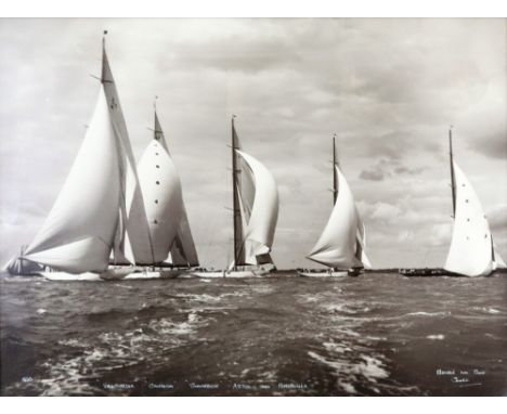 Frank Beken (British, 1880-1970) - Beken &amp; Son of Cowes, Five J-Class yachts racing, 'Valsheda, Candida, Shamrock, Astra 
