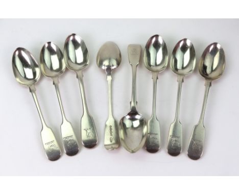A set of ten Victorian silver fiddle pattern large teaspoons, Mary Chawner & George W Adams, London 1840, and a set of six si