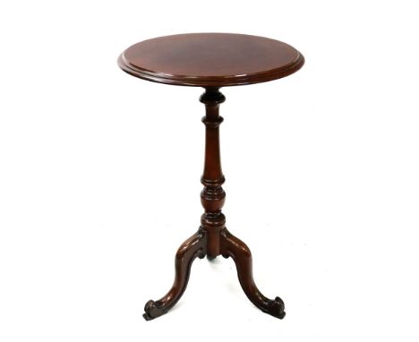 A Victorian mahogany pedestal table, circa 1860, the moulded circular top, on a turned pillar and scrolled tripod base, 45cm 