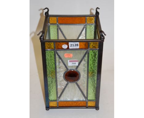 A leaded glazed ceiling light fitting