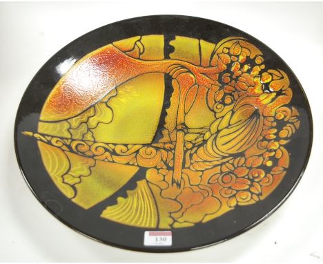 A Poole pottery charger in the Aegean pattern printed mark verso and initialled AE and numbered 54, dia. 41cm (a/f)   Conditi
