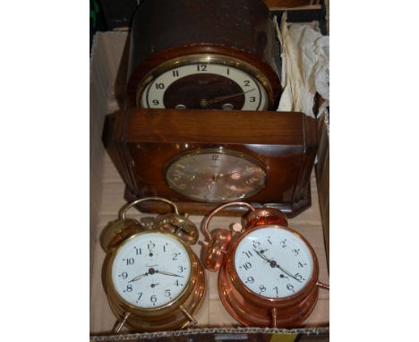 A 1930s oak cased mantel clock; together with various other mantel clocks, alarm clocks etc 