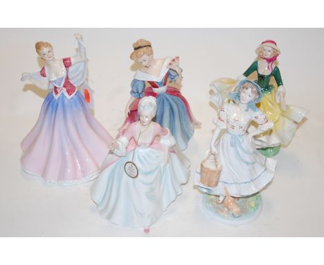 A collection of four Royal Doulton figurines, to include; June HN2991, Amy HN3316, Becky HN2740, and Diana HN3266; together w