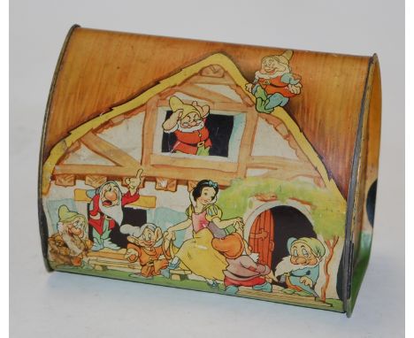 A 1930s Walt Disney Snow White and the Seven Dwarfs lithograph printed biscuit tin 
