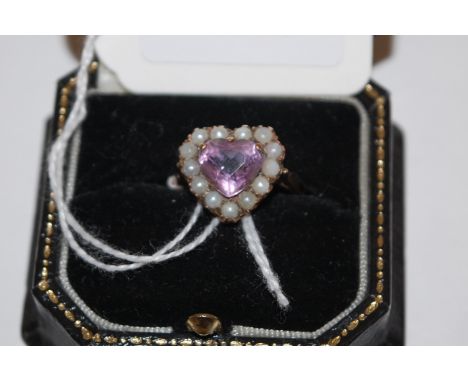 A circa 1900 9ct gold, seed pearl and amethyst set ring, size L   Condition Report / Extra Information  Amethyst scratched.Ba