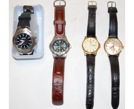 A gentlemans Rotary Swiss Commando steel cased wristwatch, having black dial with Arabic numerals, boxed; together with two o