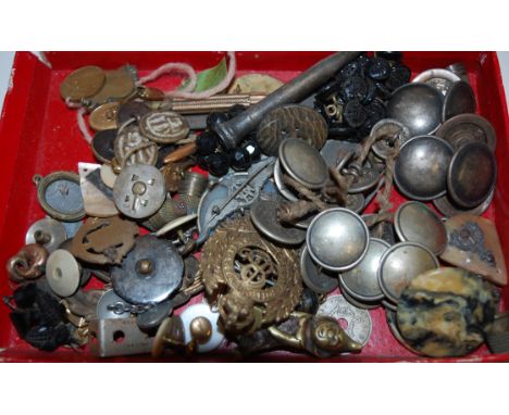 A Royal Engineers cap badge together with various enamel badges, buttons etc