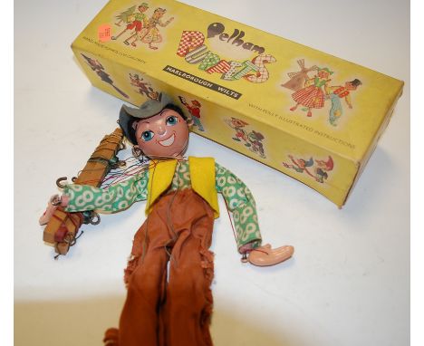 A boxed Mamod live steam traction engine together with a boxed Pelham cowboy puppet (2)