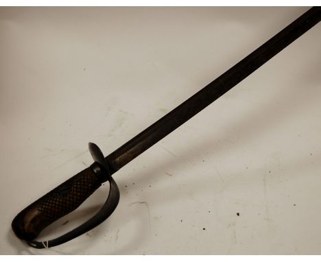 A Japanese naval sword having a 77cm slightly curved single edged fullered blade stamped to the fort 56482 having a steel hil