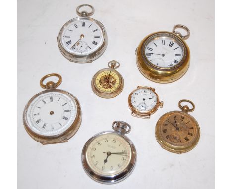 An early 20th century continental silver cased open faced pocket watch having an enamel dial with Roman numerals and subsidia