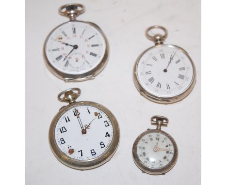 An Art Nouveau French white metal cased open faced pocket watch  having an enamel dial with Roman numerals and subsidiary sec