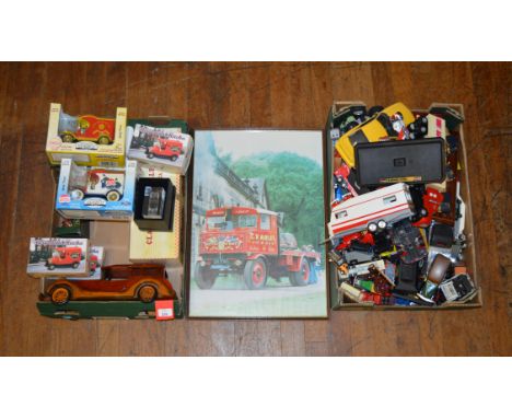 A good quantity of diecast models contained in two trays, both boxed and unboxed, by Corgi, Lledo, Dinky and others, includin