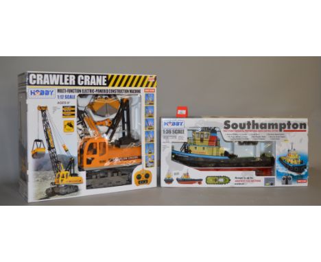 Two Hobby Engine remote control models: Crawler Crane 1:12 scale; Southampton ship 1:36 scale. Boxed and E. (2)