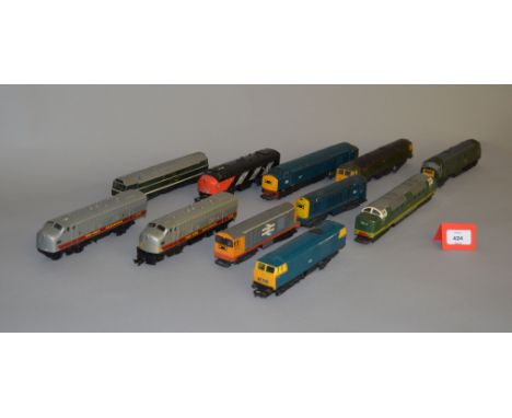 OO Gauge. Eight unboxed diesel Locomotives by Lima, Hornby and others together with a pair of Tri-ang Continental Diesel Loco