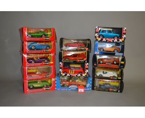 Thirteen boxed diecast model cars, mostly in 1:24 scale, by Bburago, Maisto etc together with a boxed Gearbox 1957 Chevy Bel-