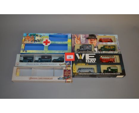 Two pre-production boxes for  Lledo diecast model sets, 'Ambulances' and 'Battle of Britain Ground Crew Support', both empty,