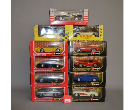 Eight boxed Bburago diecast model cars in 1:24 scale, various marques including Ferrari, Lamborghini and Ford together with a