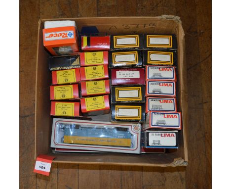 OO/HO gauge. 24 x rolling stock by Lima, Hornby, Dapol and similar. With boxes, but some in incorrect boxes, overall appear G
