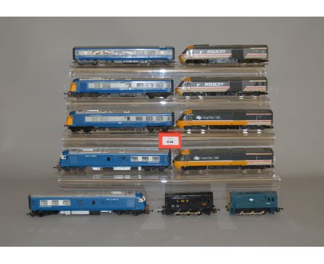 Two Tri-ang Pullman locomotives together with two dummy units and a Pullman Coach together with Hornby 'Intercity' and 'Inter