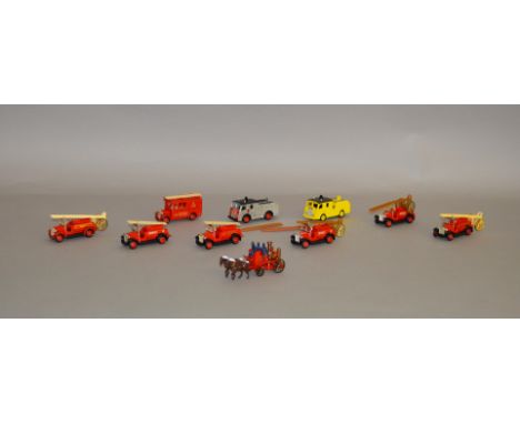 Nine unboxed Lledo  pre-production metal and plastic Fire Engine models, various liveries including  'Birmingham' and 'Cardif