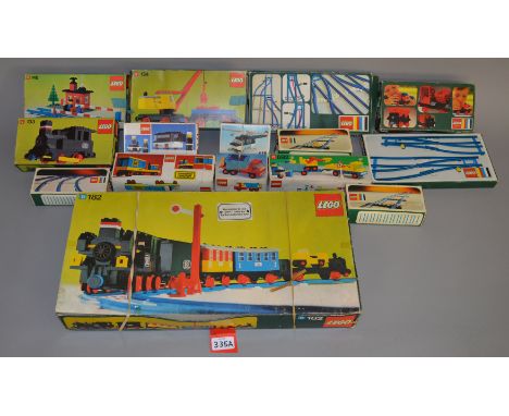 A boxed Lego D182 Train Set together with other boxed Lego railway related items including  C146 Level Crossing, 2 x  #150 Tr