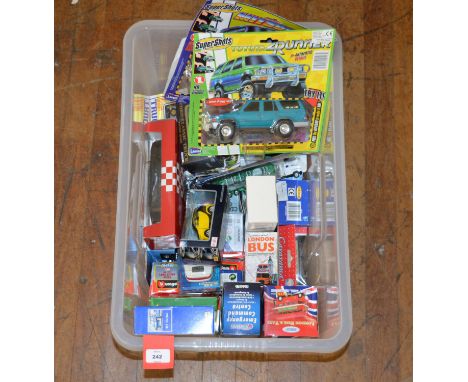 A very good quantity of diecast models contained in two boxes, mostly carded and boxed, by Atlas, Welly, Maisto, Bburago and 