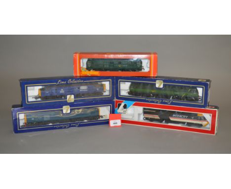 OO gauge. Five diesel and electric locomotives: Hornby R360 BR Class 86/2 electric 'Phoenix'; four Lima, including BR 'Mammot