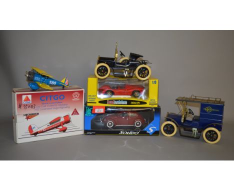 A mixed group of boxed diecast and tinplate models including a Jouef Ferrari 330 P4  and a Solido VW Coccinelle Berline both 