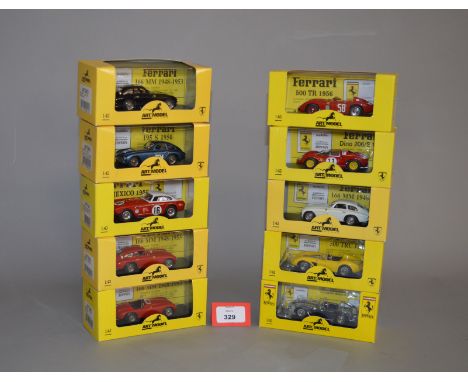 Ten boxed 'Art Model' (Italy) diecast Ferrari model cars in 1:43 scale, including 195S 1950 Mille Miglia, 500TR and Dino 206S