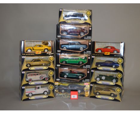 Fourteen boxed  diecast model cars in 1:24 and other scales by Anson, Maisto and Motor Max, including a Maisto 1969 Dodge Cha